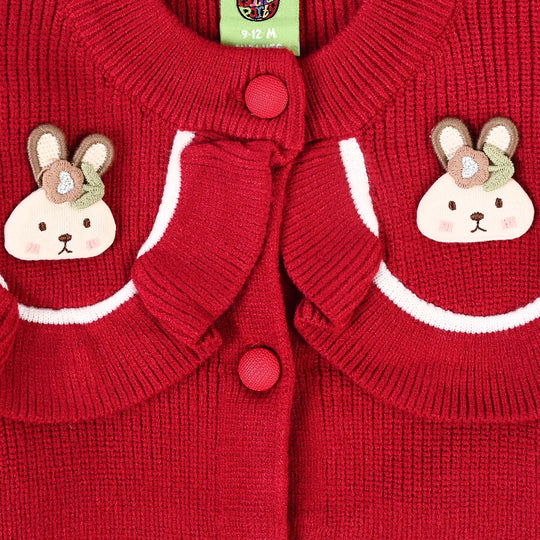 Infant Girls Acrylic Romper-Scarlet Bunny-Red