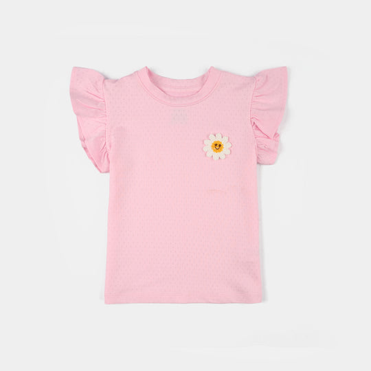 Infant Girls Knitted Jacquard T-Shirt (Flower) - Pink