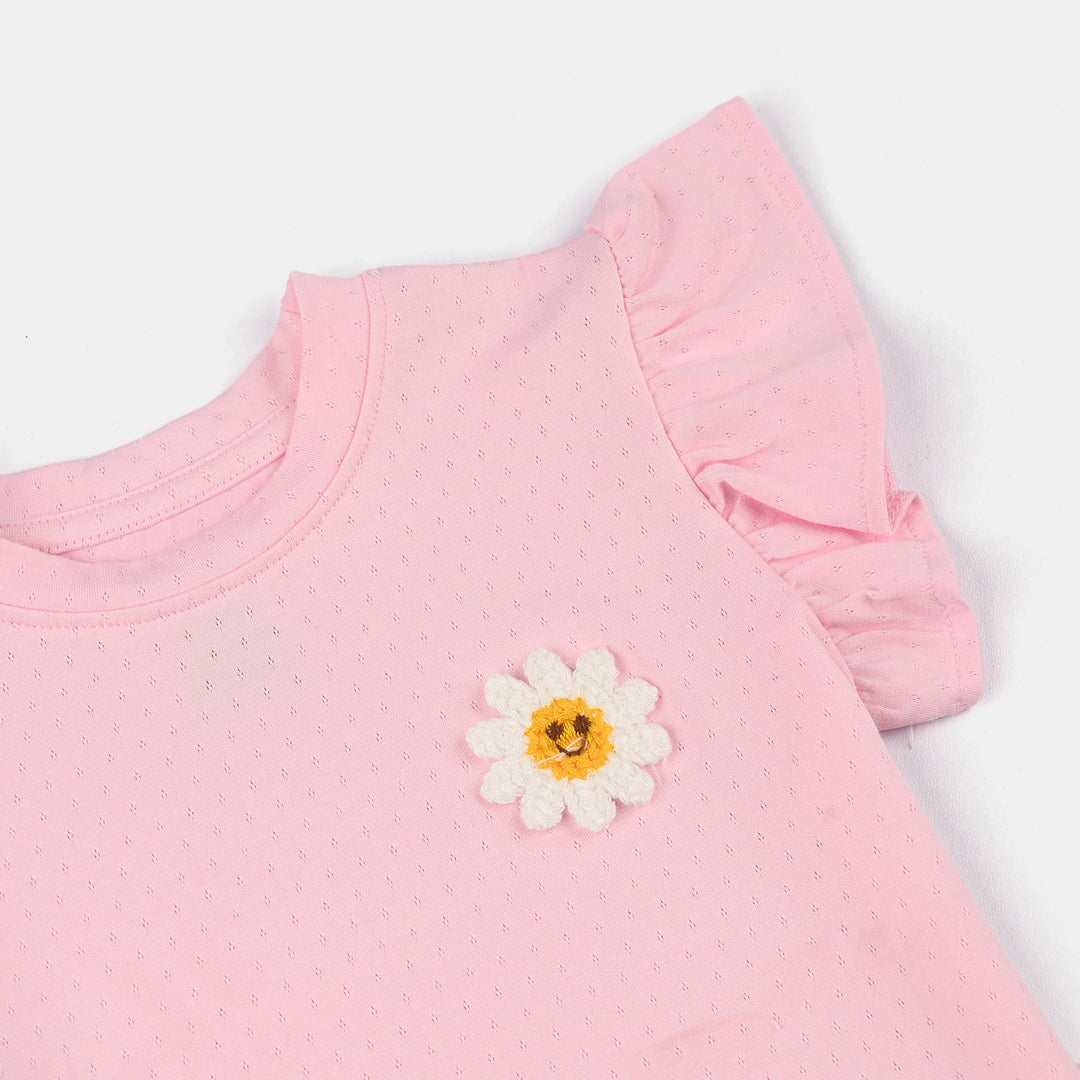 Infant Girls Knitted Jacquard T-Shirt (Flower) - Pink