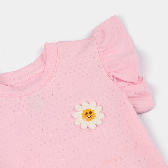 Infant Girls Knitted Jacquard T-Shirt (Flower) - Pink