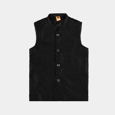 Boys Poly Viscose Waistcoat (Black Zari)-BLACK