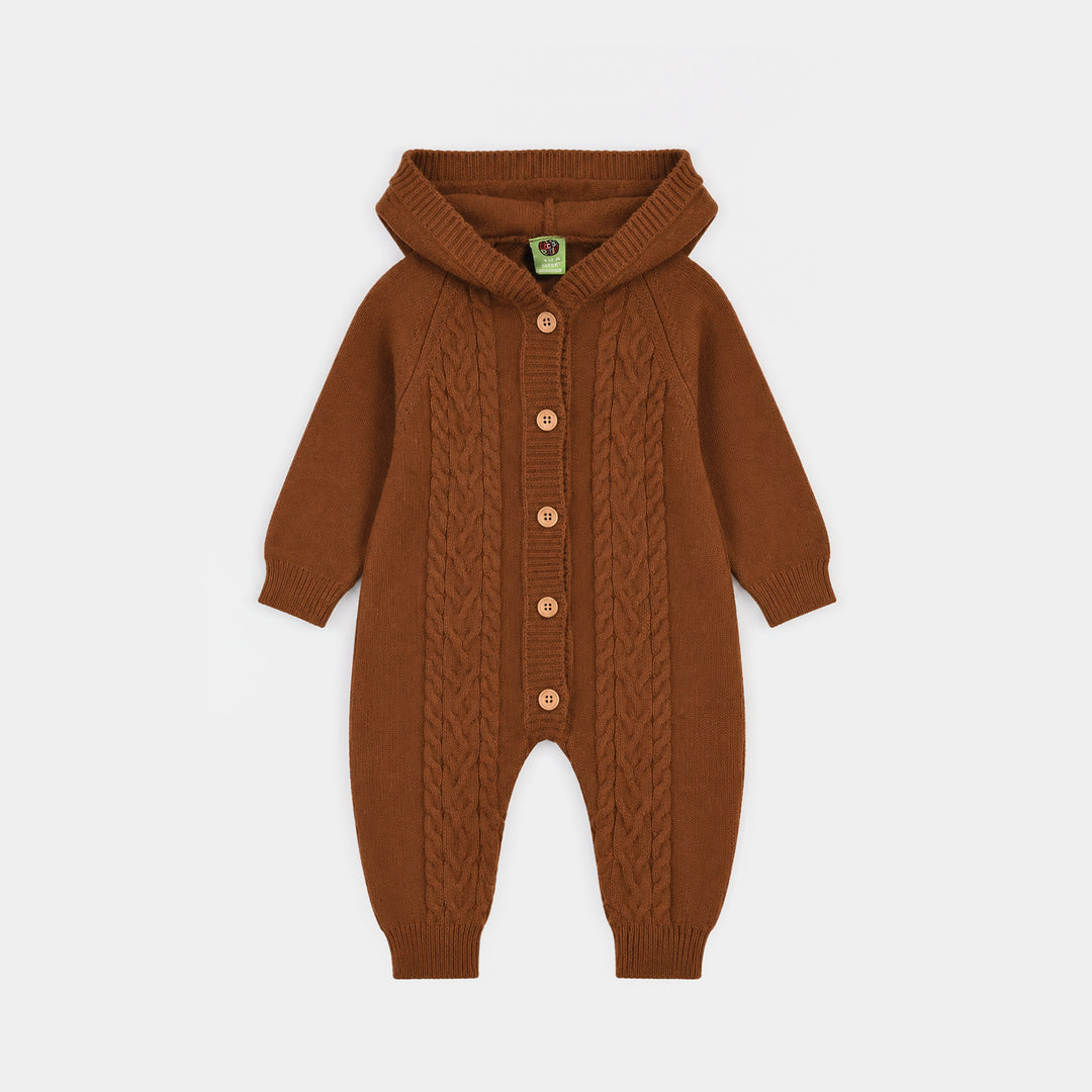 Infant Boys Acrylic Romper-Hooded Bear-Rust