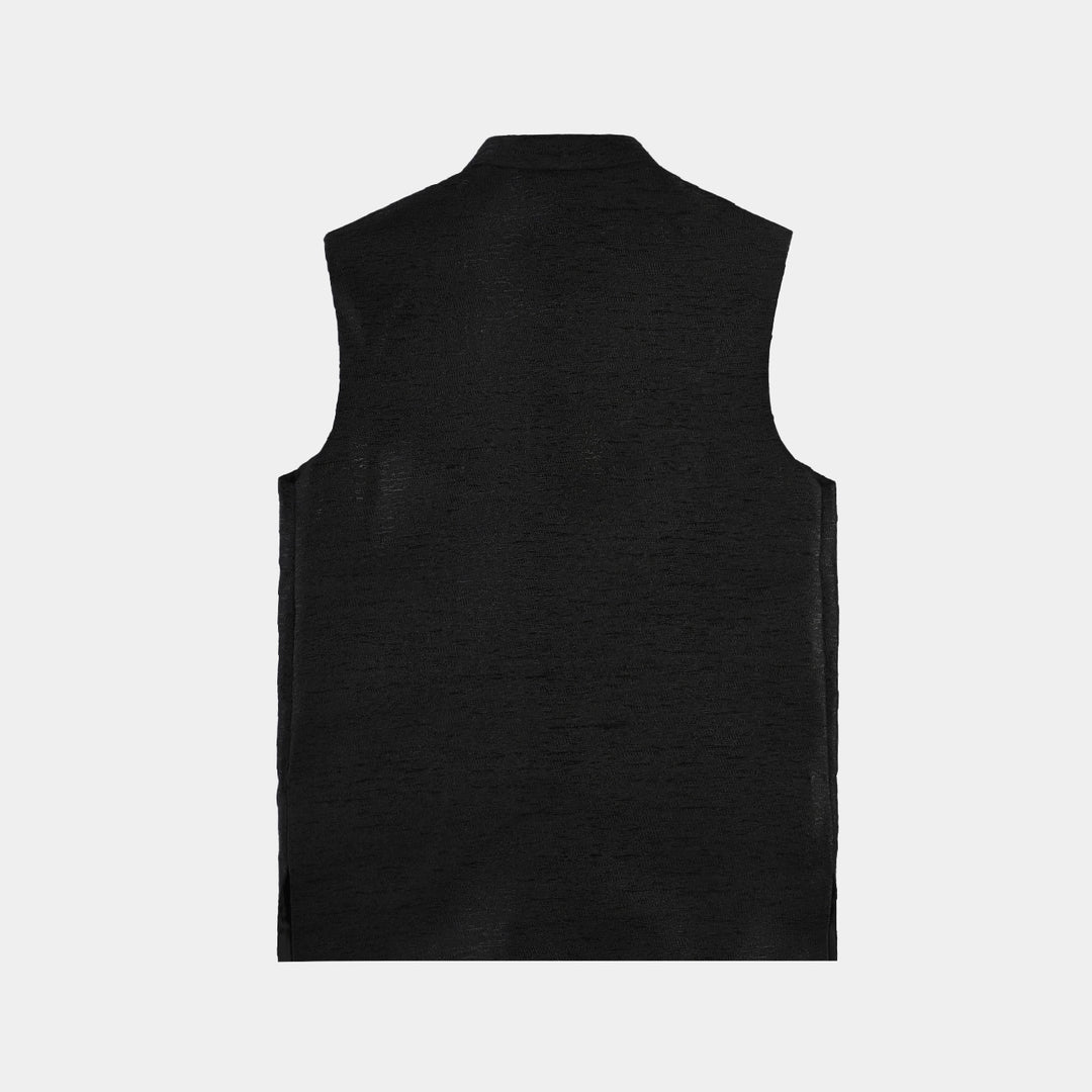 Boys Poly Viscose Waistcoat (Black Zari)-BLACK