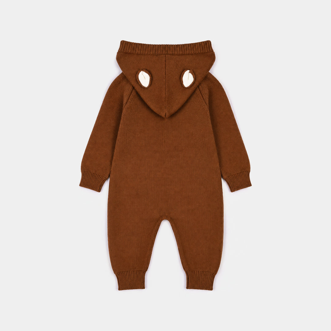 Infant Boys Acrylic Romper-Hooded Bear-Rust