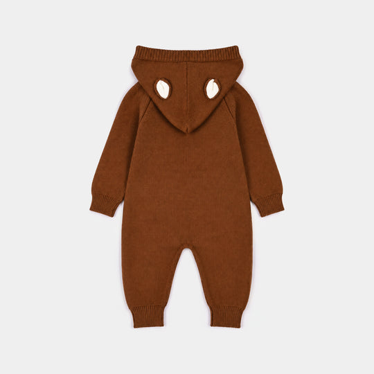 Infant Boys Acrylic Romper-Hooded Bear-Rust
