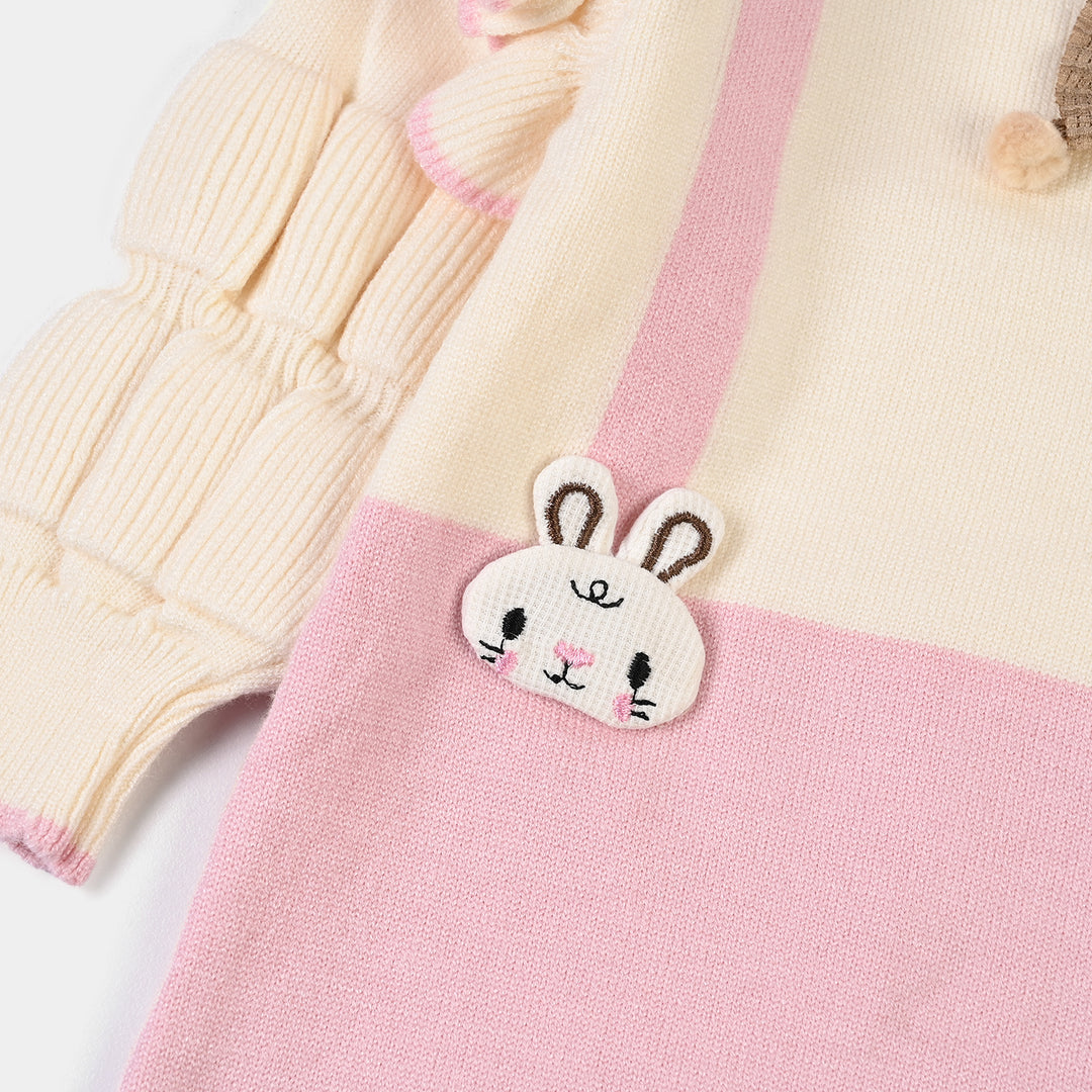 Infant Girls Acrylic Romper-Bunny Bow-Pink