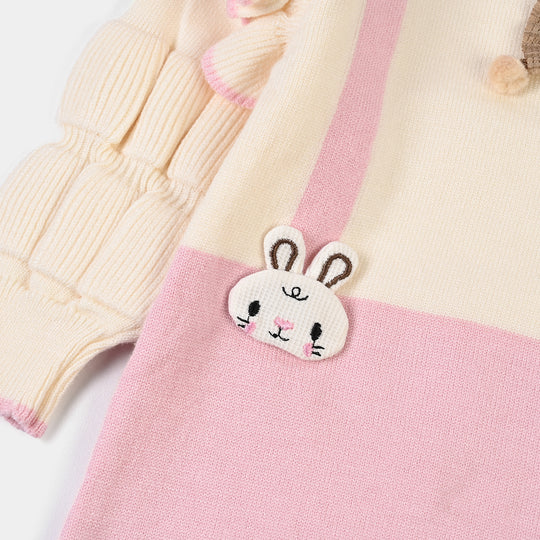 Infant Girls Acrylic Romper-Bunny Bow-Pink