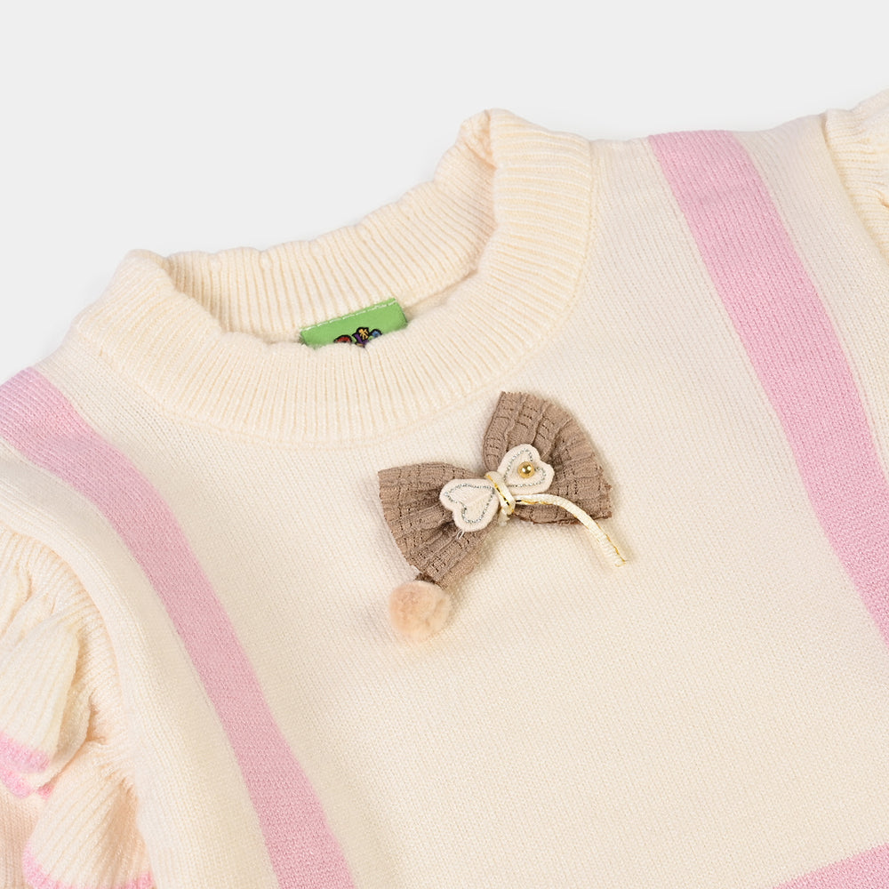Infant Girls Acrylic Romper-Bunny Bow-Pink