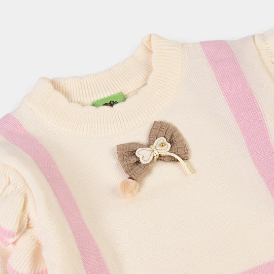 Infant Girls Acrylic Romper-Bunny Bow-Pink