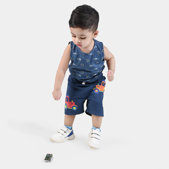 Infant Boys Cotton Jersey Sando Safari-NAVY