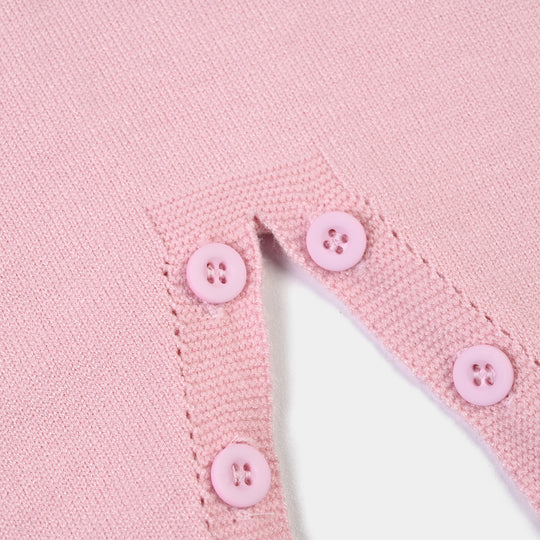 Infant Girls Acrylic Romper-Bunny Bow-Pink