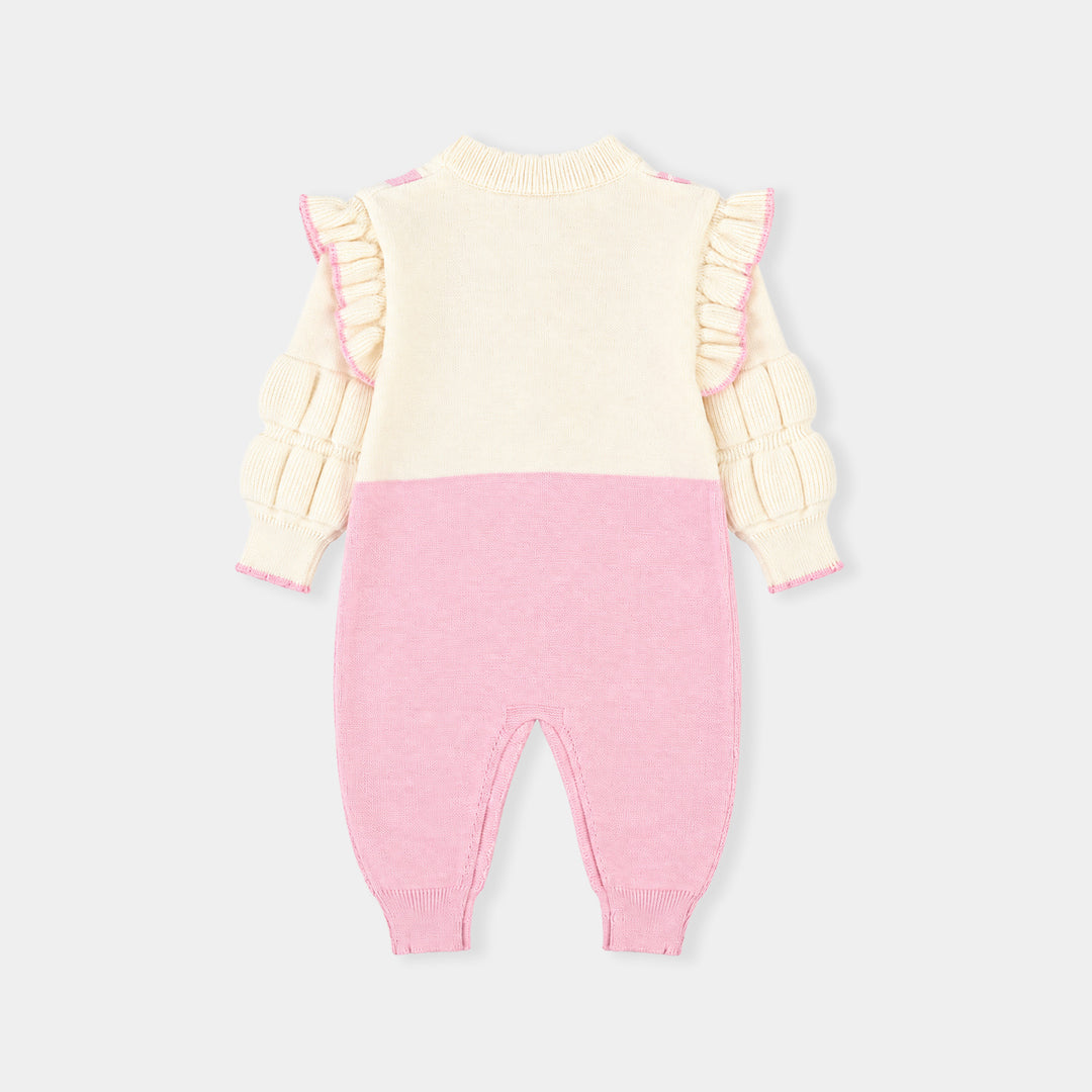 Infant Girls Acrylic Romper-Bunny Bow-Pink