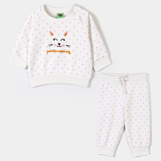 Infant Girls Fleece 2 Piece Suit Positive Vibes-White