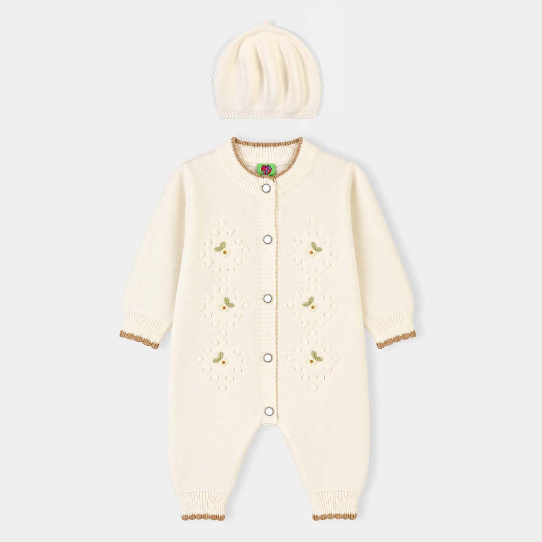 Infant Girls Acrylic Romper-Little Blossom-OFF-White