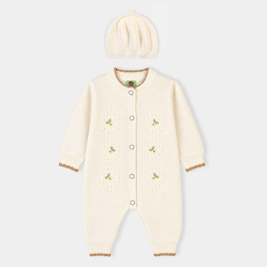 Infant Girls Acrylic Romper-Little Blossom-OFF-White
