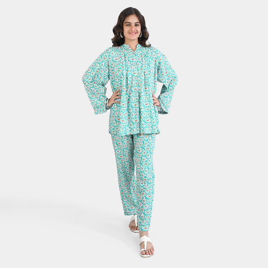 Teens Girls Viscose Co-ord Set Cassia-Cyan