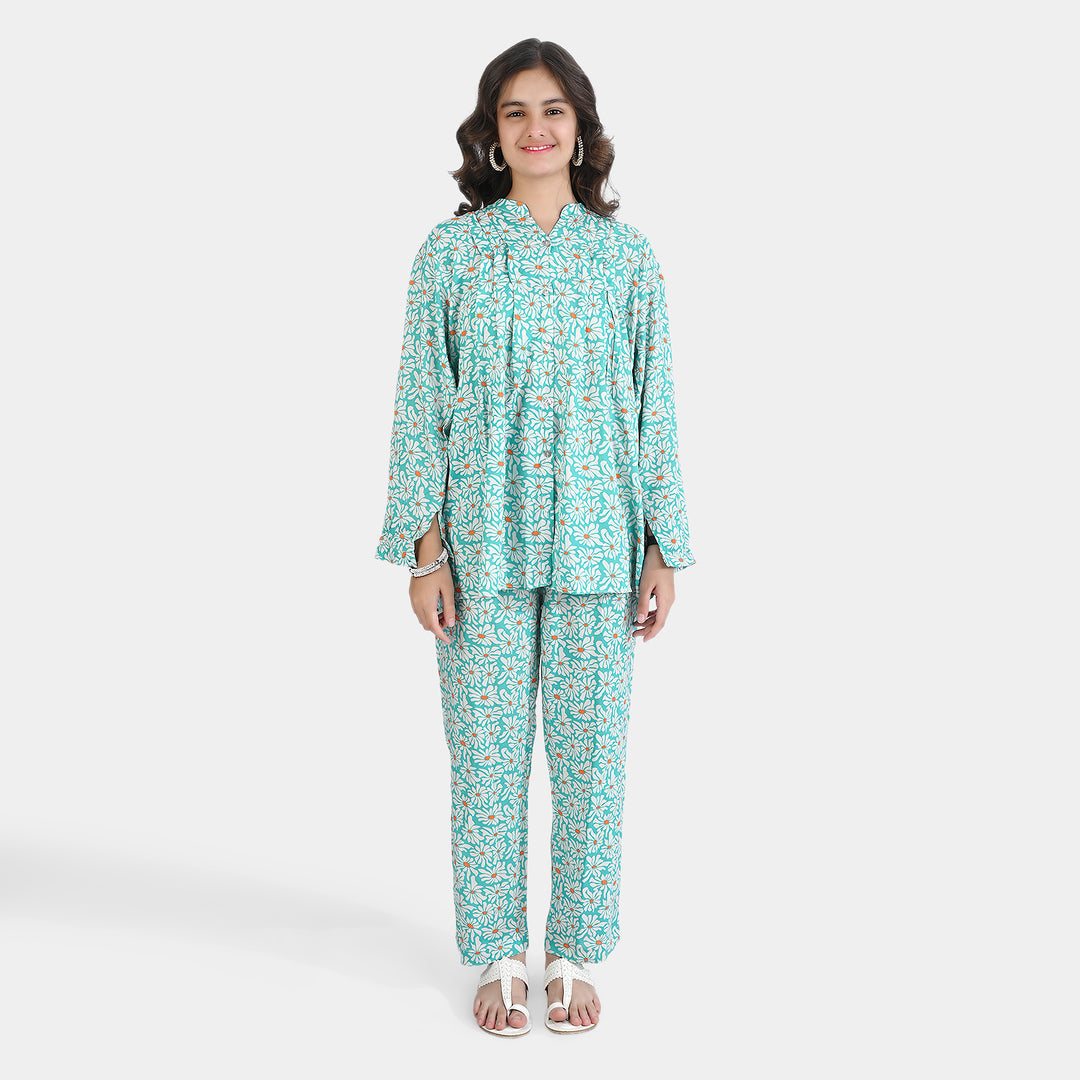 Teens Girls Viscose Co-ord Set Cassia-Cyan