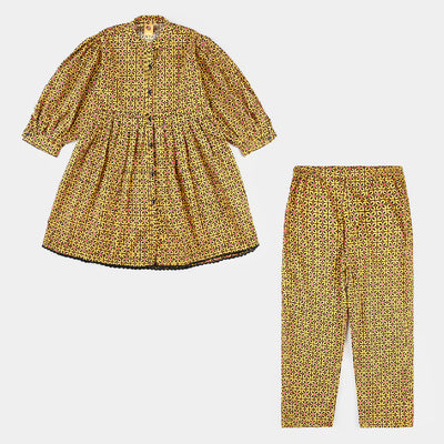 Girls Cotton Poplin Printed 2 Pcs Gold Fusion-Multi