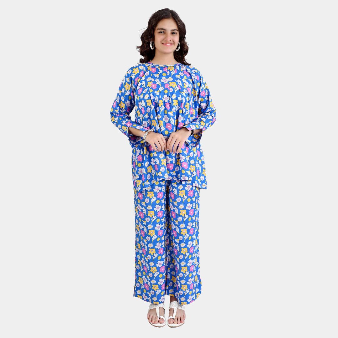 Teens Girls Viscose Co-ord Set Floras-Blue