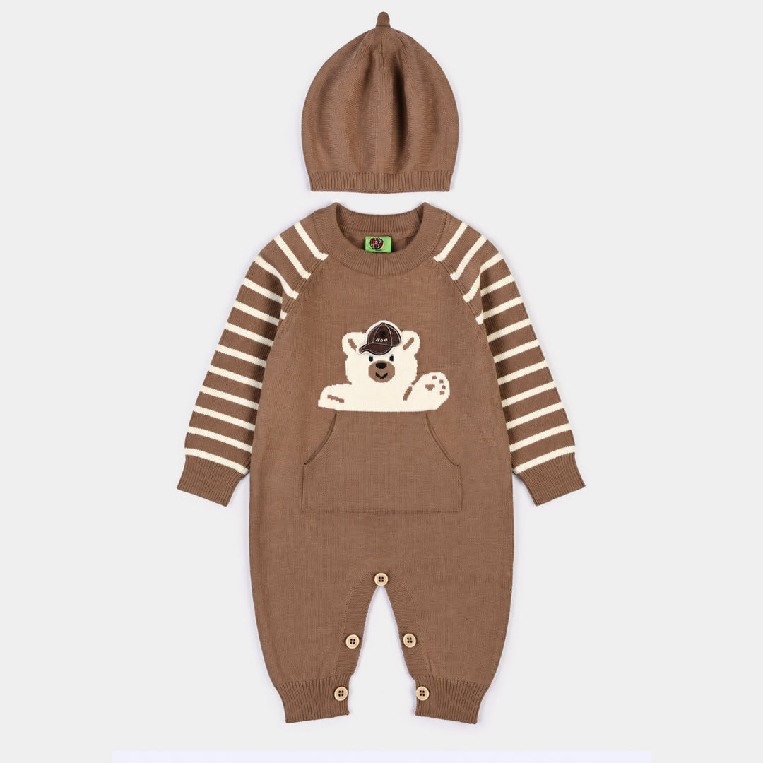 Infant Boys Acrylic Romper-Cool Bear-BROWN