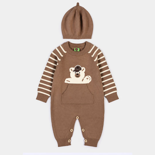 Infant Boys Acrylic Romper-Cool Bear-BROWN