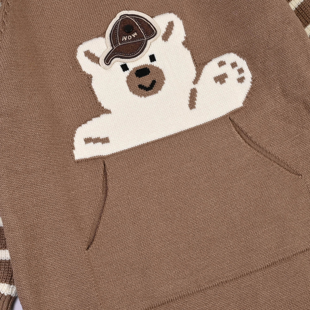 Infant Boys Acrylic Romper-Cool Bear-BROWN