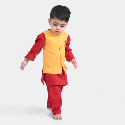 Infant Boys Cotton Slub 3 Piece Suit -Reddish