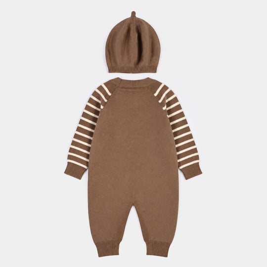 Infant Boys Acrylic Romper-Cool Bear-BROWN
