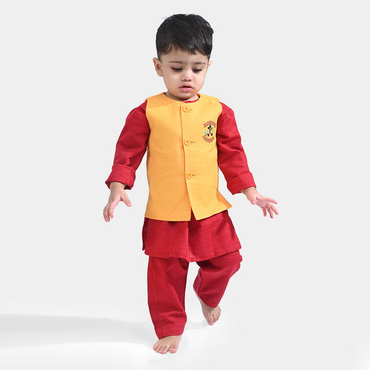 Infant Boys Cotton Slub 3 Piece Suit -Reddish