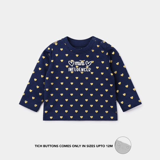 Infant Girls Cotton Jersey T-Shirt Full Sleeves Mini Influencer - Navy