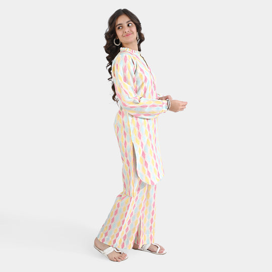 Teens Girls Jacquard 2PC Suit Ella-Ivory