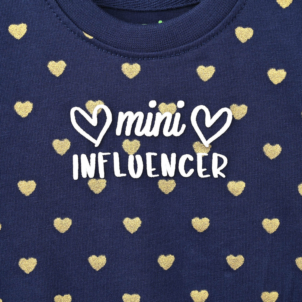 Infant Girls Cotton Jersey T-Shirt Full Sleeves Mini Influencer - Navy