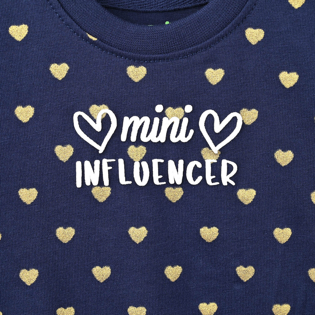 Infant Girls Cotton Jersey T-Shirt Full Sleeves Mini Influencer - Navy