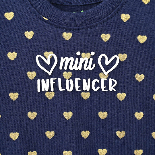Infant Girls Cotton Jersey T-Shirt Full Sleeves Mini Influencer - Navy