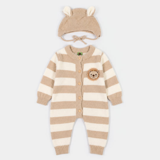 Infant Boys Acrylic Romper-Cozy Lion-Lt.Brown