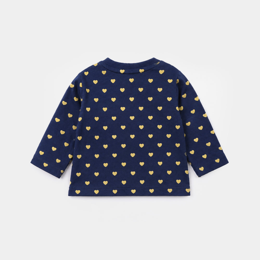 Infant Girls Cotton Jersey T-Shirt Full Sleeves Mini Influencer - Navy