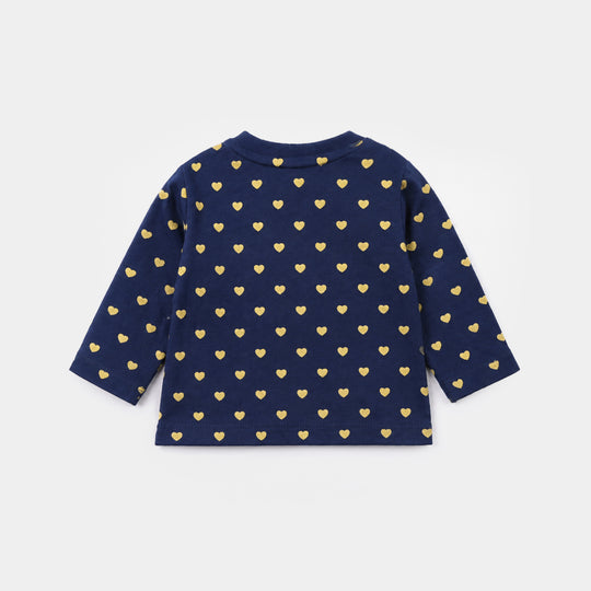 Infant Girls Cotton Jersey T-Shirt Full Sleeves Mini Influencer - Navy