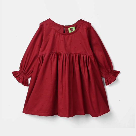 Infant Girls Poly Twill Casual Frock Ruffle-RED
