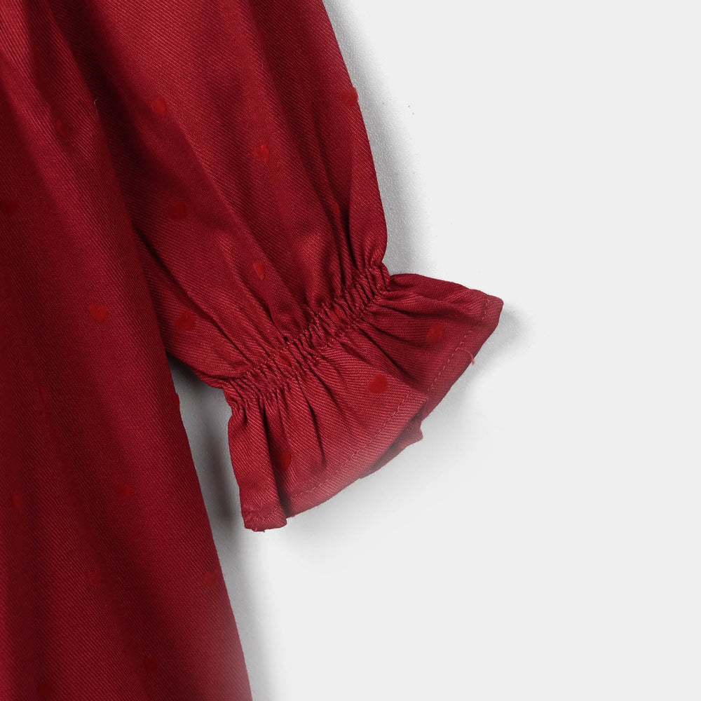 Infant Girls Poly Twill Casual Frock Ruffle-RED