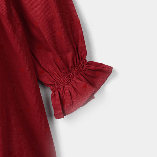 Infant Girls Poly Twill Casual Frock Ruffle-RED