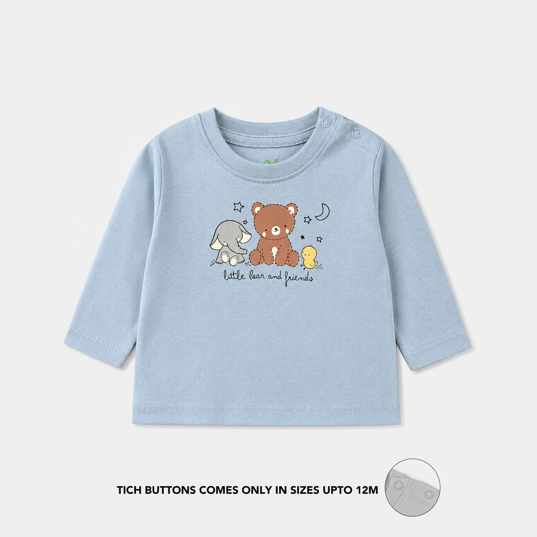 Infant Boys Cotton Jersey T-Shirt Full Sleeves Bear & Friends - Blue & Fog