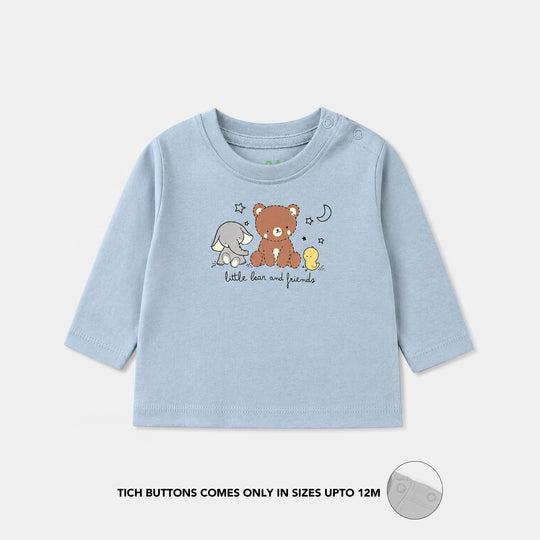 Infant Boys Cotton Jersey T-Shirt Full Sleeves Bear & Friends - Blue & Fog