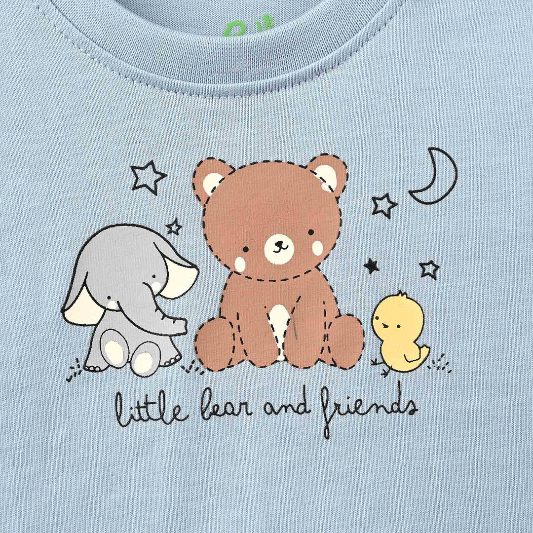 Infant Boys Cotton Jersey T-Shirt Full Sleeves Bear & Friends - Blue & Fog