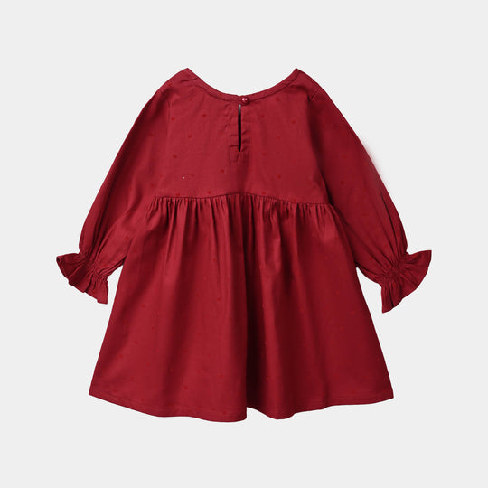 Infant Girls Poly Twill Casual Frock Ruffle-RED