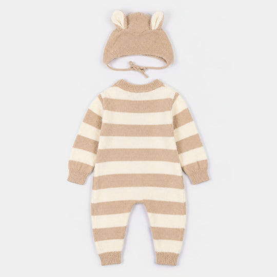 Infant Boys Acrylic Romper-Cozy Lion-Lt.Brown