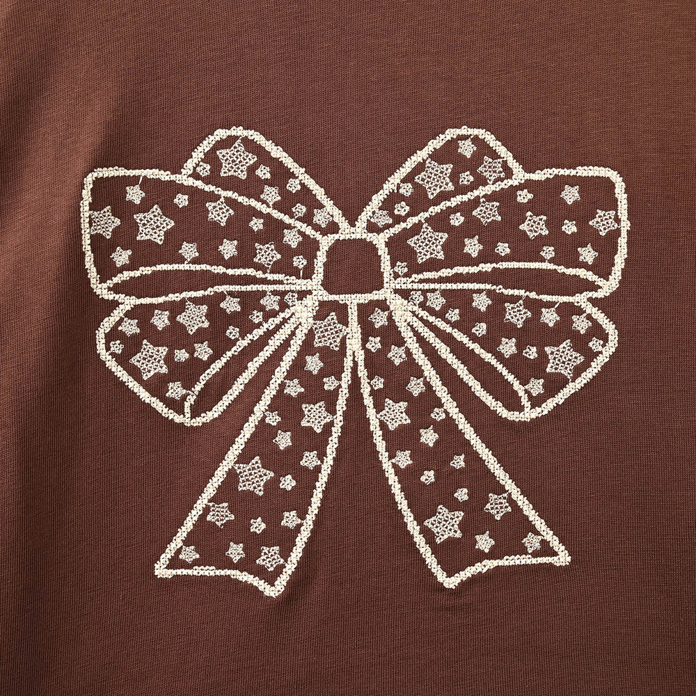 Girls Cotton Jersey T-Shirt Full Sleeves Bow - Deep Mehendi