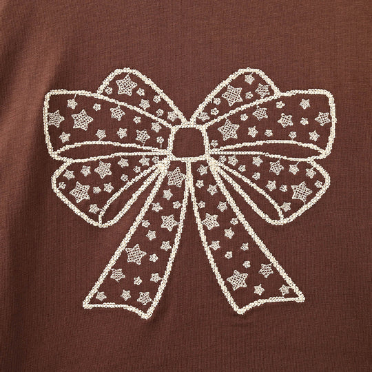 Girls Cotton Jersey T-Shirt Full Sleeves Bow - Deep Mehendi
