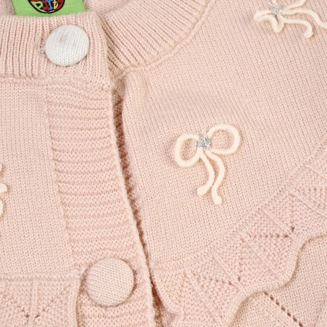Infant Girls Acrylic Romper-Diamond Knit-BEIGE
