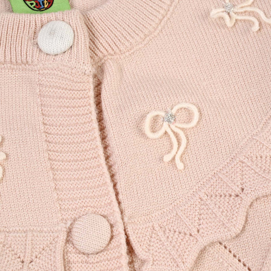 Infant Girls Acrylic Romper-Diamond Knit-BEIGE