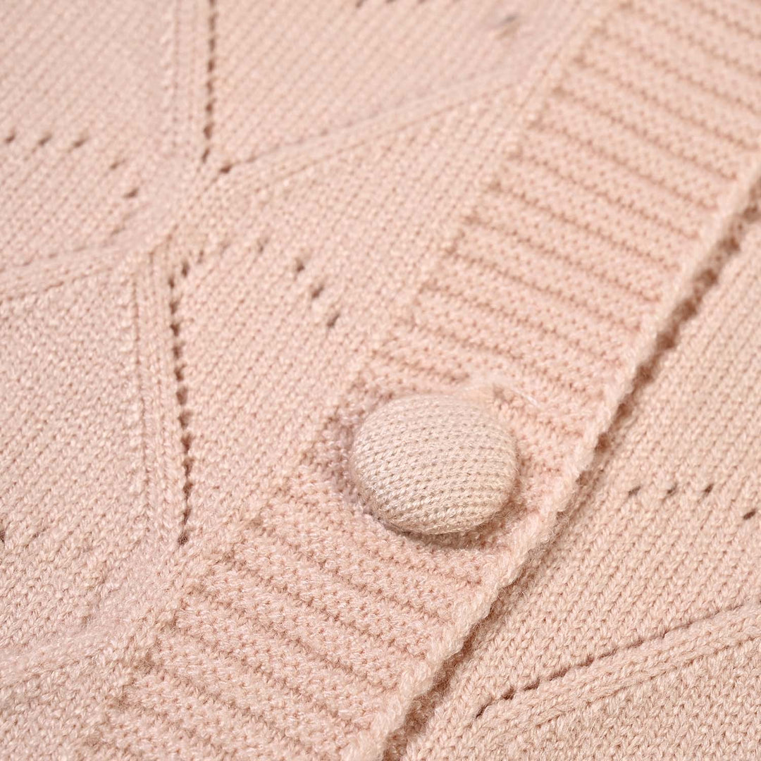 Infant Girls Acrylic Romper-Diamond Knit-BEIGE
